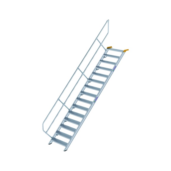 GÜNZBURGER, marchepied, 45°, largeur de marche 800 mm, 15 marches alu, damier - Marchepied en aluminium, fixes, inclinaison de 45°, largeur de marche de 800 mm