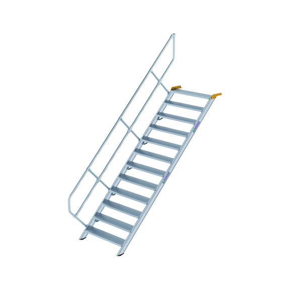 GÜNZBURGER, marchepied, 45° largeur de marche 1 000 mm, 12 marches alu, damier - Marches en aluminium, fixes, inclinaison de 45°, largeur 1 000 mm