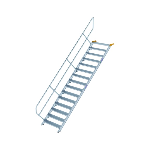 GÜNZBURGER stairs, 45°, step width 1,000 mm, 15 aluminium steps, chequered - Aluminium steps, stationary, 45° inclination, step width 1,000 mm