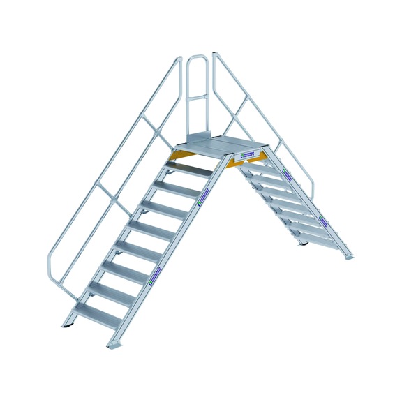 GÜNZBURGER bridging step, 45°, step width 800 mm, 9 steps, step depth 225 mm - Aluminium bridging steps, stationary, 45° inclination, step width 800 mm