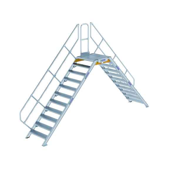 GÜNZBURGER, paliers pas 45°, larg marche 800 mm, 11 marches, prof march 225 mm - Paliers de passage en aluminium, fixes, inclinaison de 45°, largeur de marche de 800 mm