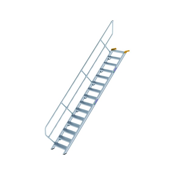 GÜNZBURGER, marchepied, 45°, largeur de marche 600 mm, 15 marches alu, damier - Marchepied en aluminium, fixes, inclinaison de 45°, largeur de marche de 600 mm