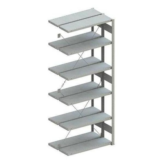 META dbl plug-in rack CLIP 100 RAL7035 comp. add-on sh. 2500x1000x300 mm 2x6 sh. - META CLIP boltless rack with shelves