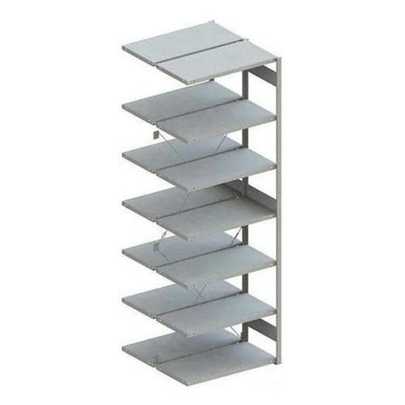 META dbl plug-in rack CLIP 230 RAL7035 comp. add-on sh. 3000x1000x500 mm 2x7 sh. - META CLIP boltless rack with shelves