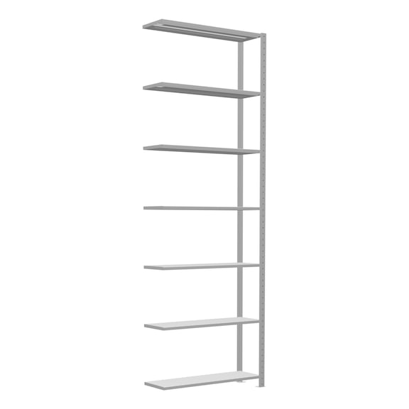 SCHULTE add-on shelving Steck MULTIplus150 RAL7035 7 shelves 3000x1000x300 No. 32637 - Shelving (workshop)