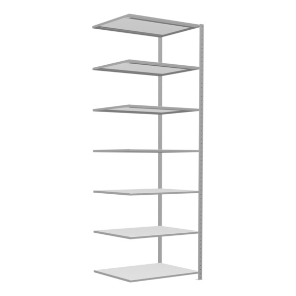 SCHULTE add-on shelving Steck MULTIplus330 RAL7035 7 shelves 3000x1000x800 No. 33887 - Shelving (workshop)