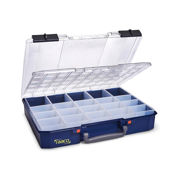 RAACO CarryLite 80 5x10-20 DLU skrzynia asort. z podwójną pokrywą i 20 wkładkami - CarryLite 80 DLU skrzynia asortymentowa ze zmiennymi przegrodami