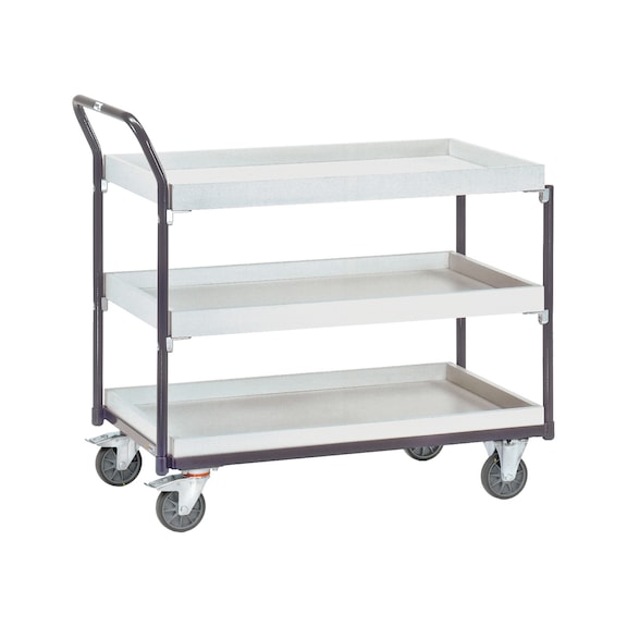 FETRA Stolov&yacute; voz&iacute;k ESD 1880, nosnost 300&nbsp;kg, ložn&aacute; plocha 850x500&nbsp;mm - Stolov&yacute; voz&iacute;k se 3 dřevěn&yacute;mi boxy