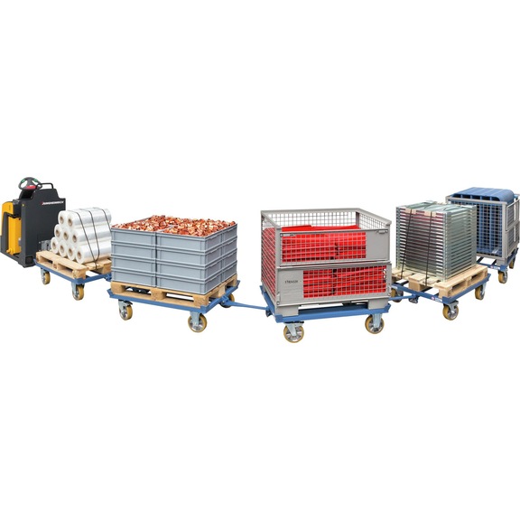 pallet truck as tugger train for crates and flat pallets 1000 kg - Tugger train pallet trolley