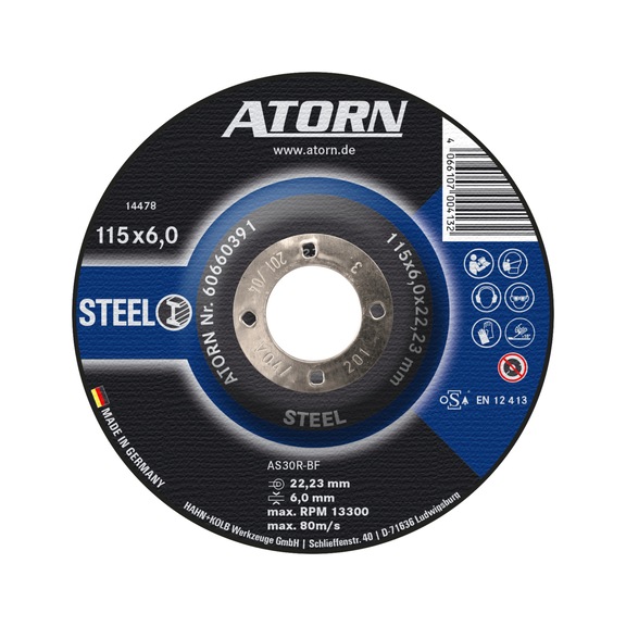 Disque à meuler ATORN pour acier/fonte - type AS30R-BF, 115x6x22,23 mm - Disques à meuler