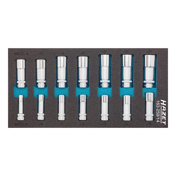 HAZET socket wrench insert set 14-piece 3/8 inch external double hexagon 9-22 - Tool assortment