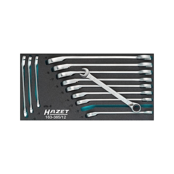 HAZET ratchet ring wrench set 12-piece hexagon traction profile 8-19 - Combination spanner set