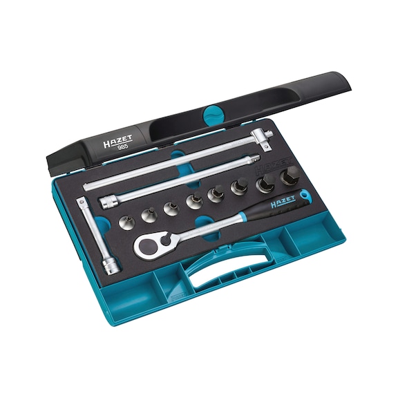 HAZET screwdriver socket set 985 square 1/2 inch 12-piece set - Hexagon socket insert (socket wrench)
