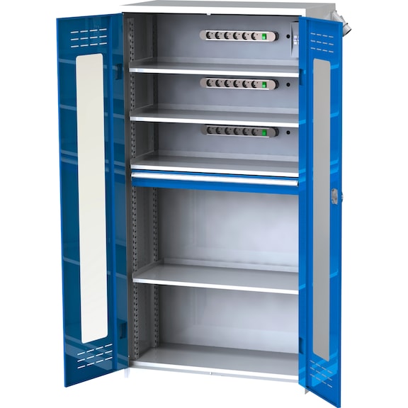 Arm charg batt HK, portes av fen. obs., 1 950x1 000x500 mm, 4 étag., coul. opt. |PROMOTION - Armoire de chargement de batteries avec portes avec fenêtre d'observation |PROMOTION