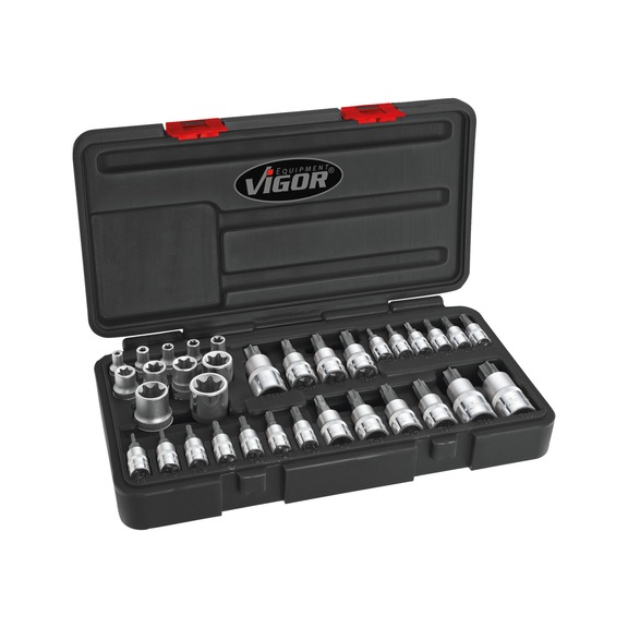 VIGOR TX-Steckschlüsselsatz 34-teilig Schlüsselweite E4 - E20 / T9 - T60 - Steckschlüsselsatz