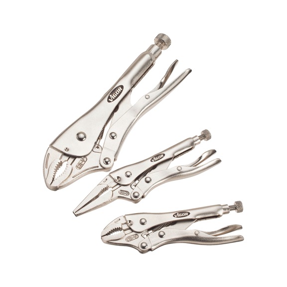 VIGOR Grip pliers set 3 pieces nickel-plated Including roll-up pouch - Crimping pliers
