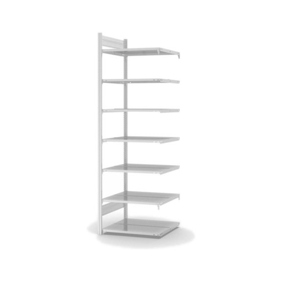 HOFE file rack add-on bay 750x600 mm, 7 light grey shlvs, 90 kg load - Single-sided file rack