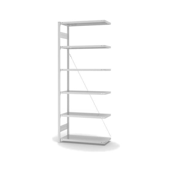 HOFE shlv. rack add-on bay 1,000x400 mm, 6 light grey shlvs, 225 kg HKA25410XM - Single-sided shelving rack