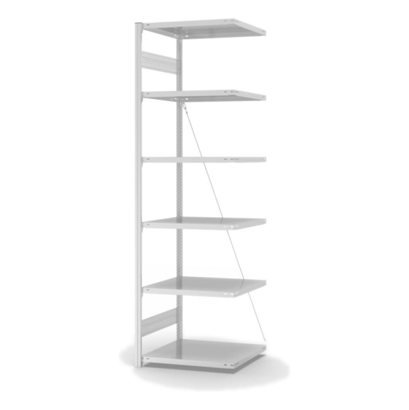 HOFE étagère stockage, module ext 750x600 mm, 6 tab gris clair, mont. diag. - Etagère de stockage à un côté