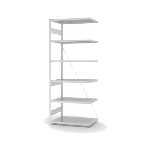 HOFE shlv. rack add-on bay 1,000x600 mm, 6 light grey shlvs, 240 kg HKA25610XM - Single-sided shelving rack
