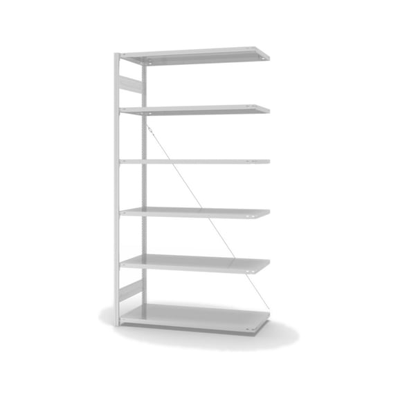 Etagère stockage HOFE, module ext. 1300x600mm, 6 tabl. gris clair, charge 190 kg - Etagère de stockage à un côté