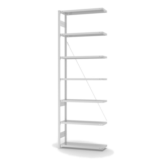 HOFE shlv. rack add-on bay 1,000x300 mm, 7 light grey shlvs, 150 kg HKA30310XL - Single-sided shelving rack