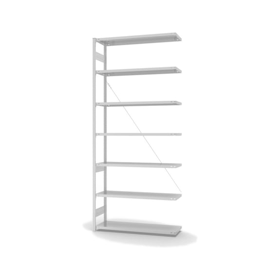 Etagère stockage HOFE, module ext. 1300x400mm, 7 tabl. gris clair, charge 215kg - Etagère de stockage à un côté