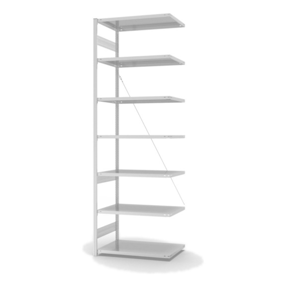 HOFE shlv. rack add-on bay 1,000x600 mm, 7 light grey shlvs, 240 kg HKA30610XM - Single-sided shelving rack