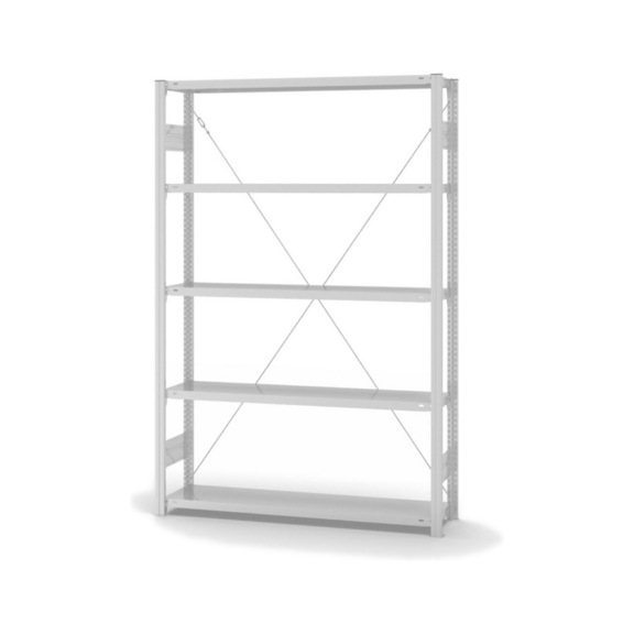 HOFE shlv. rack basic bay 1,300x300 mm, 5 light grey shlvs, 175 kg HKG20313XL - Single-sided shelving rack