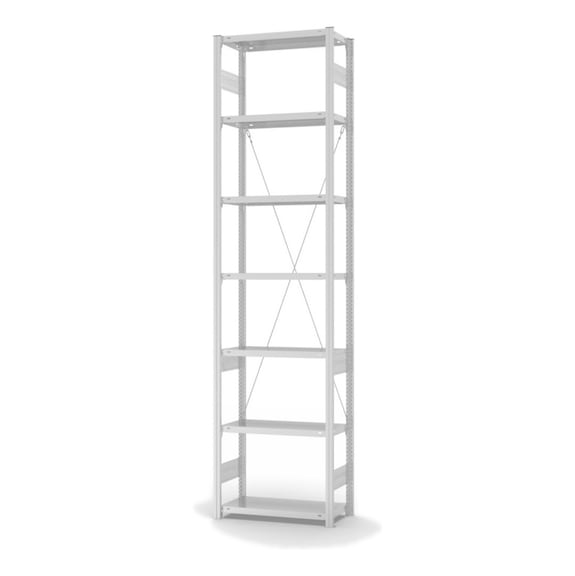 HOFE shlv. rack basic bay 750x300 mm, 7 light grey shlvs, 150 kg HKG30307XL - Single-sided shelving rack
