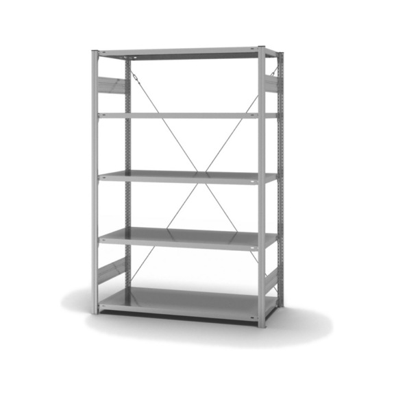 HOFE shlv. rack basic bay 1,300x600 mm, 5 zp. shlvs, bay load 1,600 kg - Shelving rack, single-sided