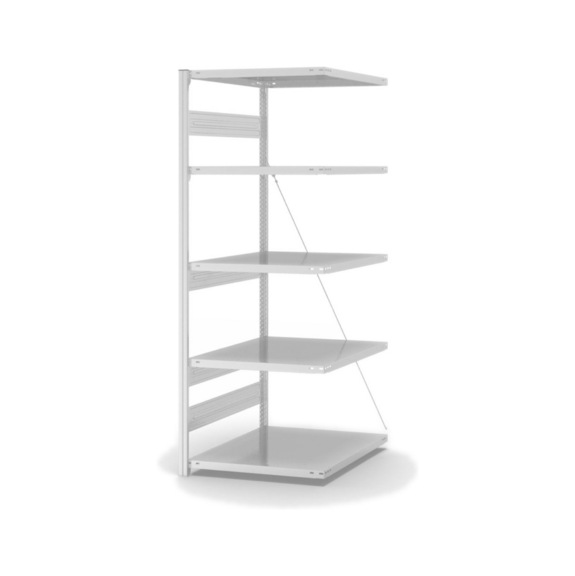 HOFE shelving rack add-on bay 750x800 mm, 5 lt grey shelves, 300 kg HKA20807XS - Single-sided shelving rack