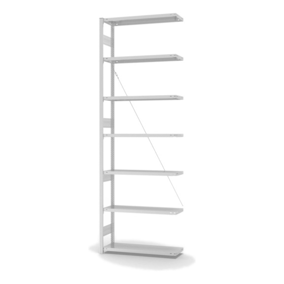 HOFE shlv. rack add-on bay 1,000x300 mm, 7 light grey shlvs, load 300 kg - Single-sided shelving rack