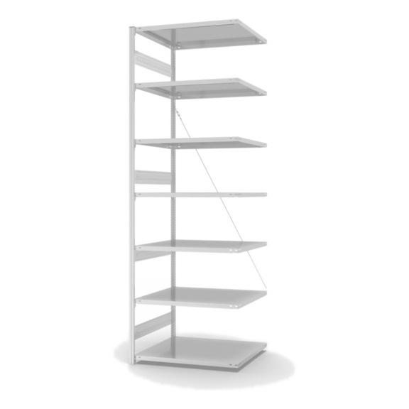 HOFE shlv. rack add-on bay 1,000x800 mm, 7 light grey shelves, load cap. 330 kg - Single-sided shelving rack