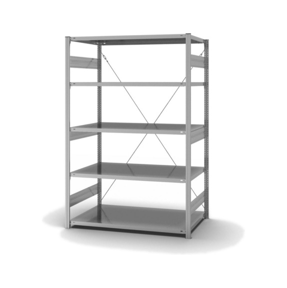 Policový regál HOFE, zákl. pole 1300x800 mm, 5 pozink. polic, 330 kg HZG20813XS - Policový regál, jednostranný