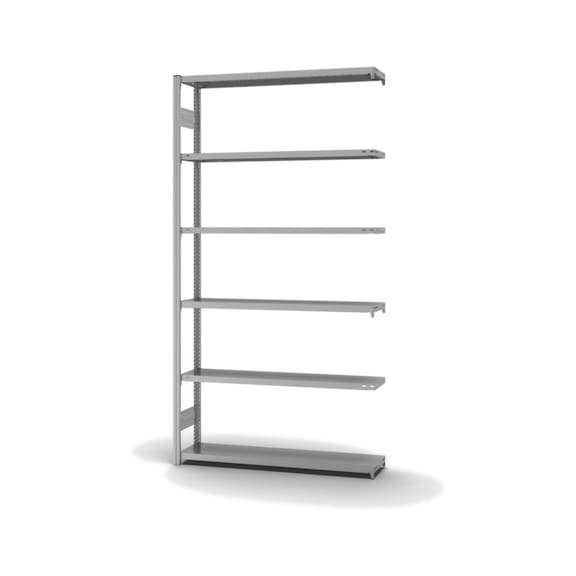 HOFE shlv. rack add-on bay 1,300x300 mm, 6 zp. shlvs, reinforced crossbeams - Double-sided shelving rack