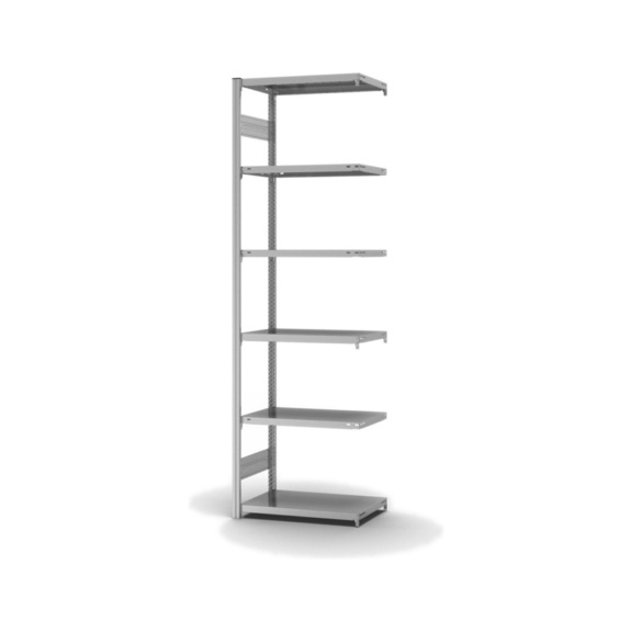 HOFE shlv. rack add-on bay 750x400 mm, 6 zp. shlvs, 145 kg HZA25407AL - Double-sided shelving rack