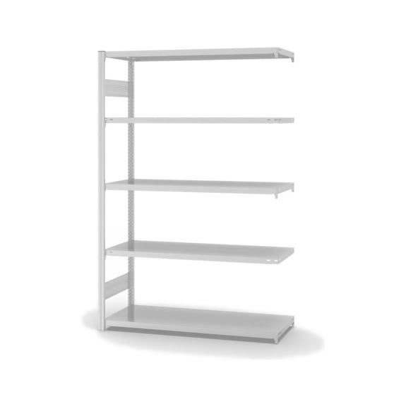 HOFE shlv. rack add-on bay 1,300x500 mm, 5 shlvs, reinforced crossbeams - Single-sided shelving rack