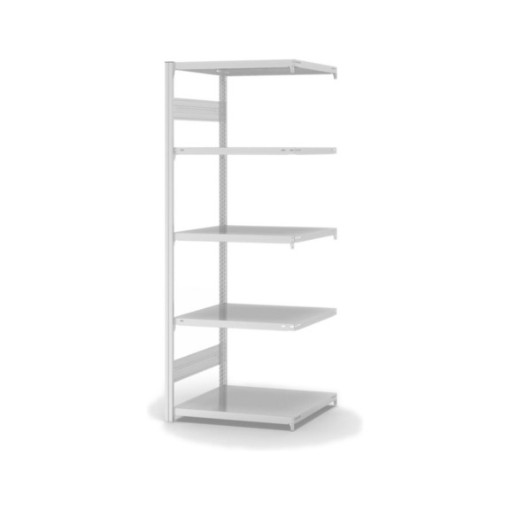 HOFE shlv. rack add-on bay 750x600 mm, 5 light grey shlvs, 240 kg HKA20607AM - Single-sided shelving rack