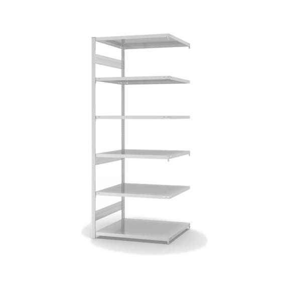 HOFE shlv. rack add-on bay 1,000x800 mm, 6 light grey shelves, 230 kg HKA25810AM - Single-sided shelving rack