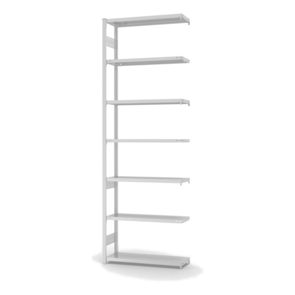 HOFE shlv. rack add-on bay 1,000x300 mm, 7 light grey shlvs, 220 kg HKA30310AM - Single-sided shelving rack