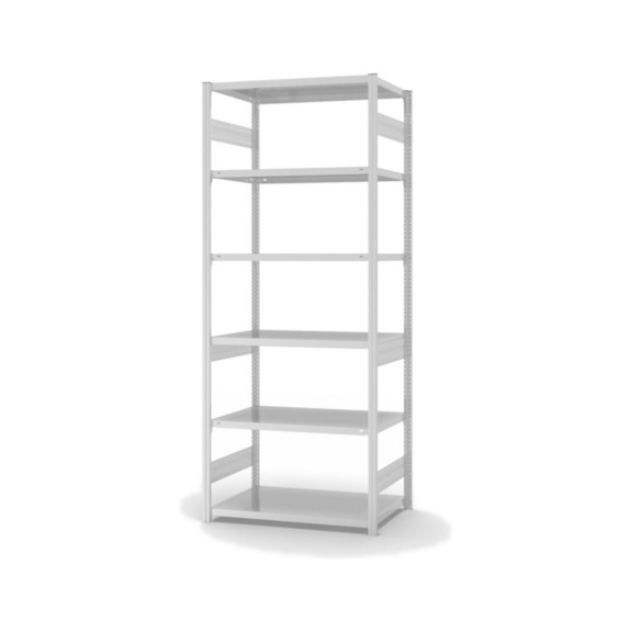 HOFE shlv. rack basic bay 1,000x600 mm, 6 light grey shelves, load cap. 240 kg - Double-sided shelving rack