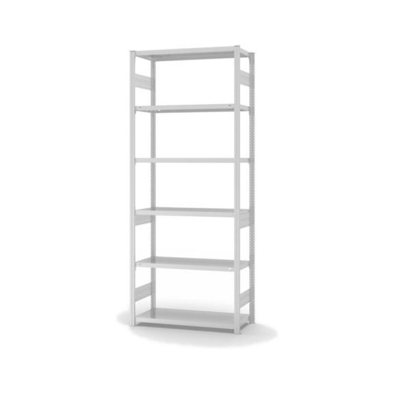 HOFE shlv. rack basic bay 1,000x400 mm, 6 light grey shelves, 315 kg HKG25410AS - Single-sided shelving rack