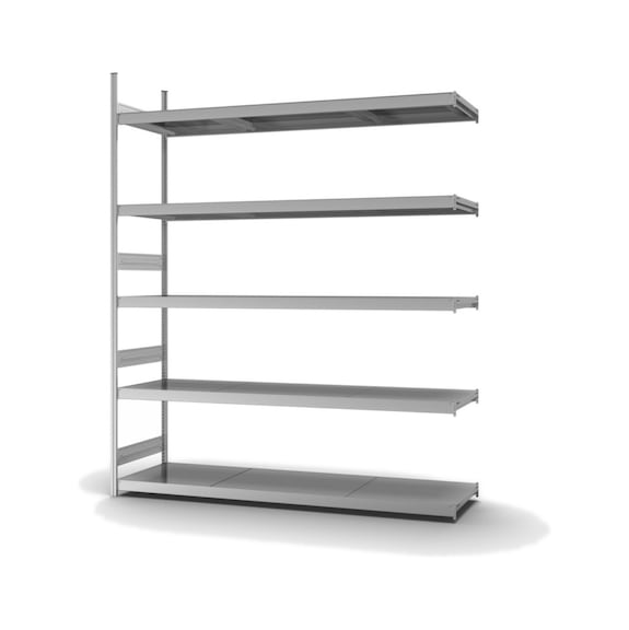 HOFE large-compartment rack add-on bay 2,500x600 mm, 5 zp. steel shelves - Large-compartment rack with steel shelves