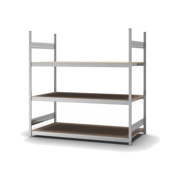 HOFE large-compartment rack basic bay 2,000x800 mm, 3 zp. shelves, chipbd panels - Large-compartment rack with chipboard panels