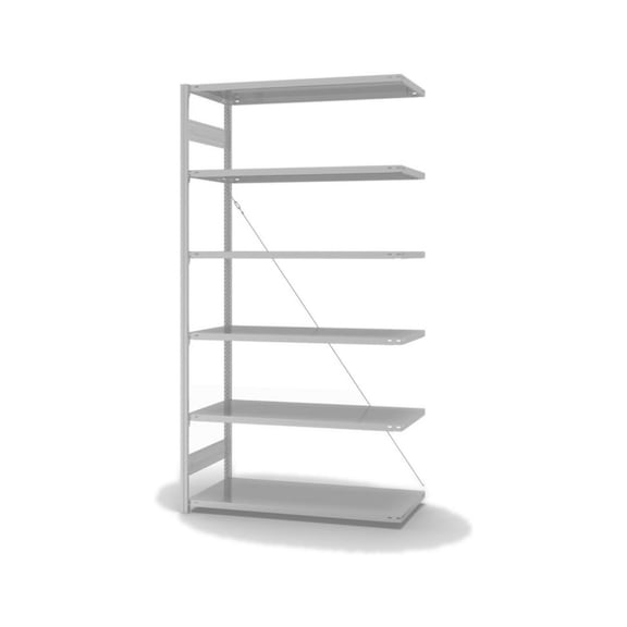 HOFE ESD shlv. rack add-on bay 1,300x600 mm, 6 light grey shelves, dissipative - ESD shelving rack
