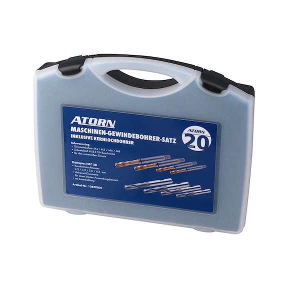 ATORN Machine screw tap set (20 Years) M4-M8 incl. SC core hole drill - Set de tarozi maşină ATORN 20 Years M4-M8 incl. carotieră SC