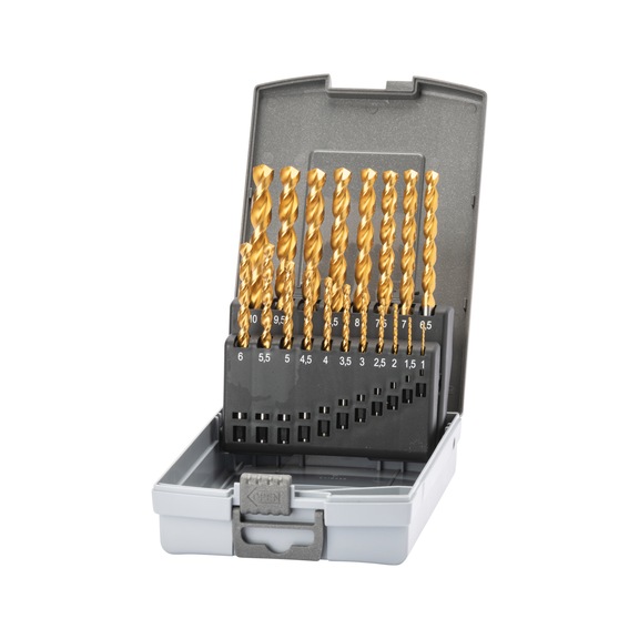 ATORN twist drill bit set TLP HSSE-TIN DIN 338 1.0-10.0 mm 0.5 in box - Twist drill set in box, type TLP HSSE-TiN