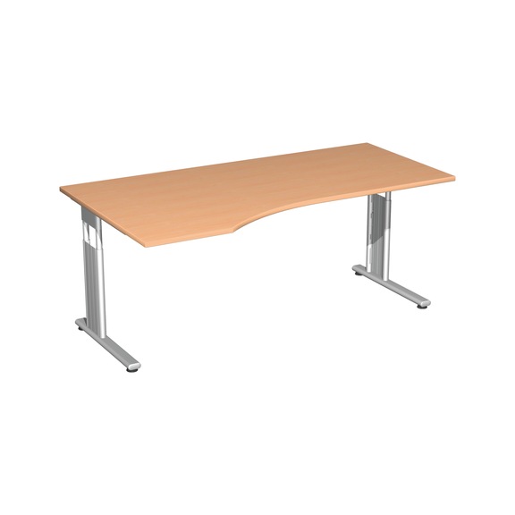 Bureau PC Flex à pied C 1 800 x 1 000 gauche HA hêtre/argent - Bureau pied en C Flex, forme PC à gauche