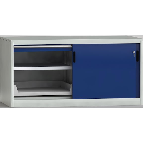 KLW Sliding door cupboard 1500x700x815 mm with 2 drawers 2 shelves - Workshop cabinet
